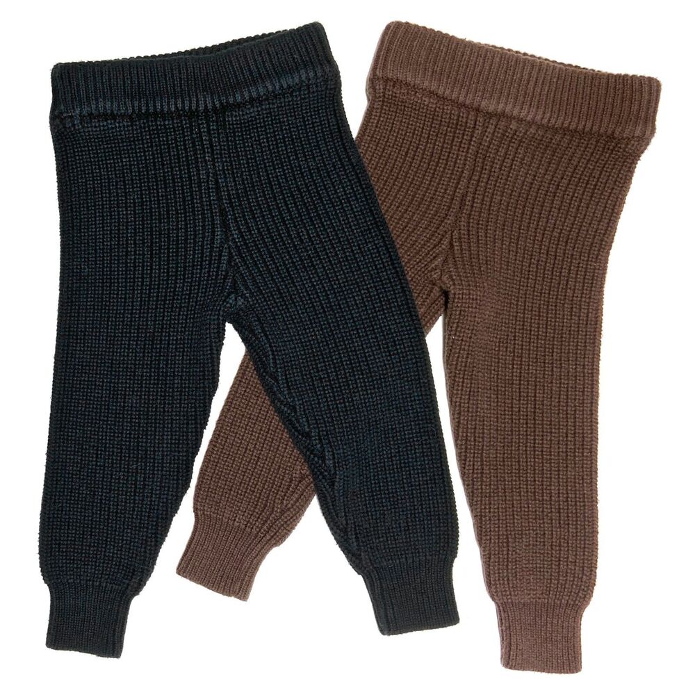 2 Goumi Baby Chunky Knit Leggings 6-12 Months Black & Brown Organic Cotton